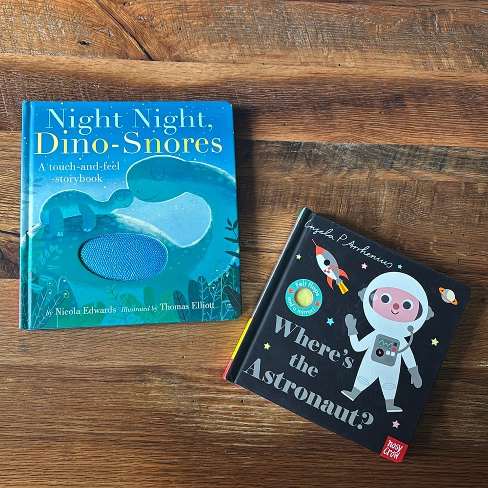 Board book Night Night Dino-Snores touch and feel and Where’s the Astronaut